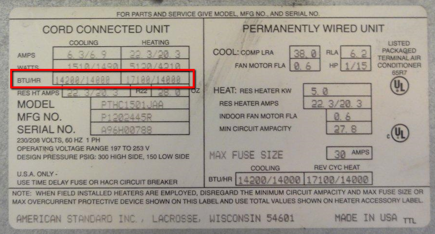 PTAC Serial Plate