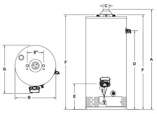 Bradford White Rg250l6n 50 Gal Lowboy Atmospheric Vent Ng Water Heater G Depth 27 1 2 839 00 Bradford White Rg250l6n 50 Gallon Lowboy Atmospheric Water Heater Natural Gas